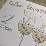 Cotton 2nd Anniversary Card - Champagne Coupe Glasses