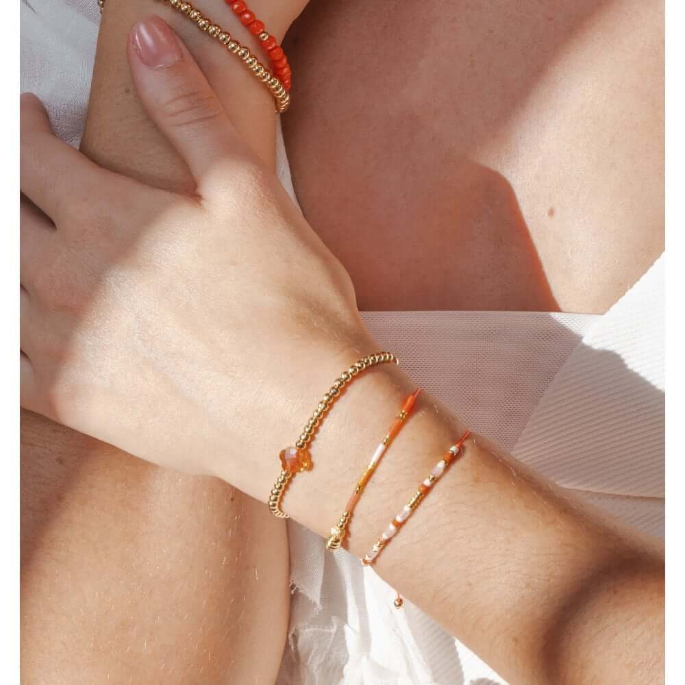 3 Piece Orange Bead Bracelet Set