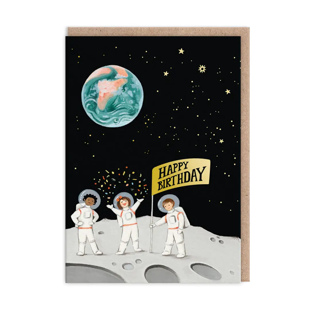 Astronauts on Moon Greeting Birthday Card in Southend at Under the Sun