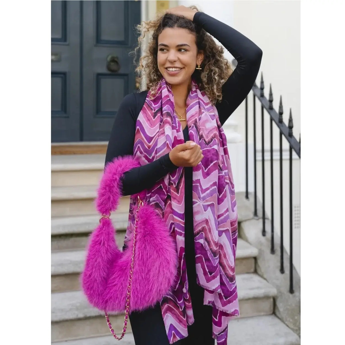 Pink Wild Orchid Shaggy Fur Handbag by Park Lane in Southend. BAG77