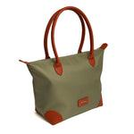 Alice Wheeler large sage green Shoreditch bag with tan leather effect handles and accents