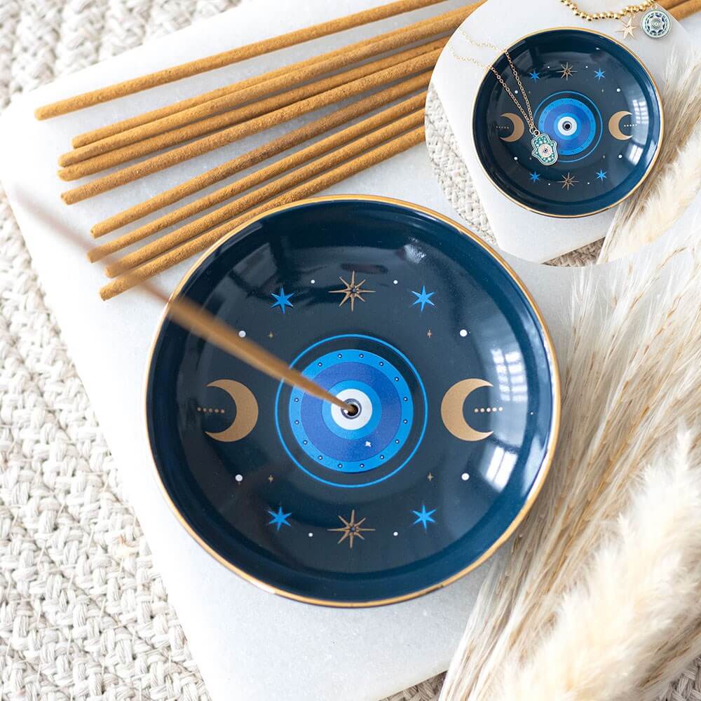 Blue All Seeing Eye Ceramic Incense Holder Dish in Southend