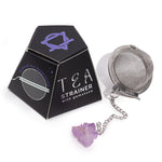 Tea strainer with purple amethyst cluster gemstone