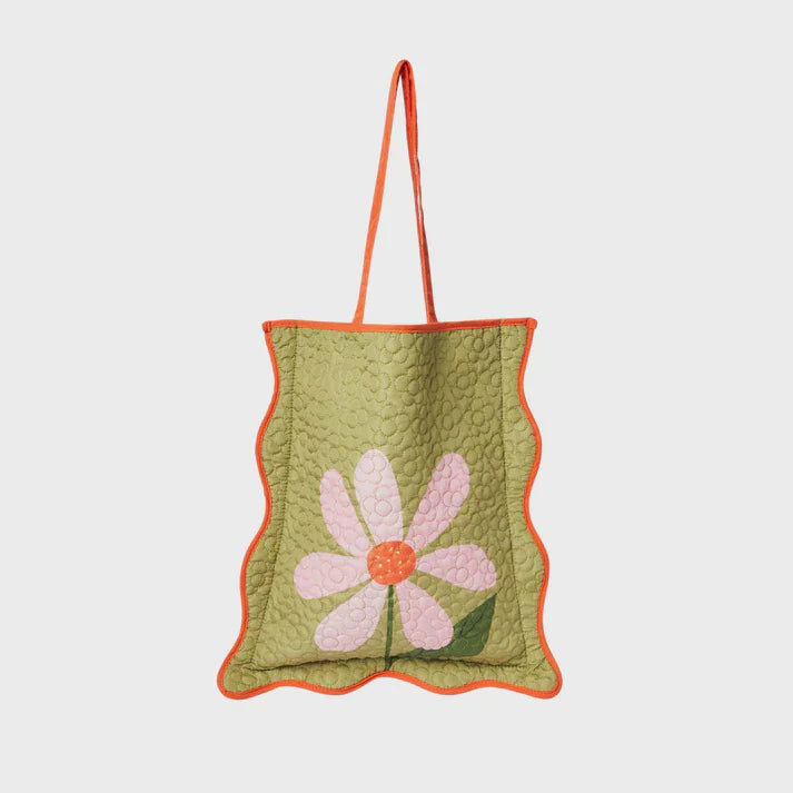 Belly Button Olive & Pink Daisy Tote Bag