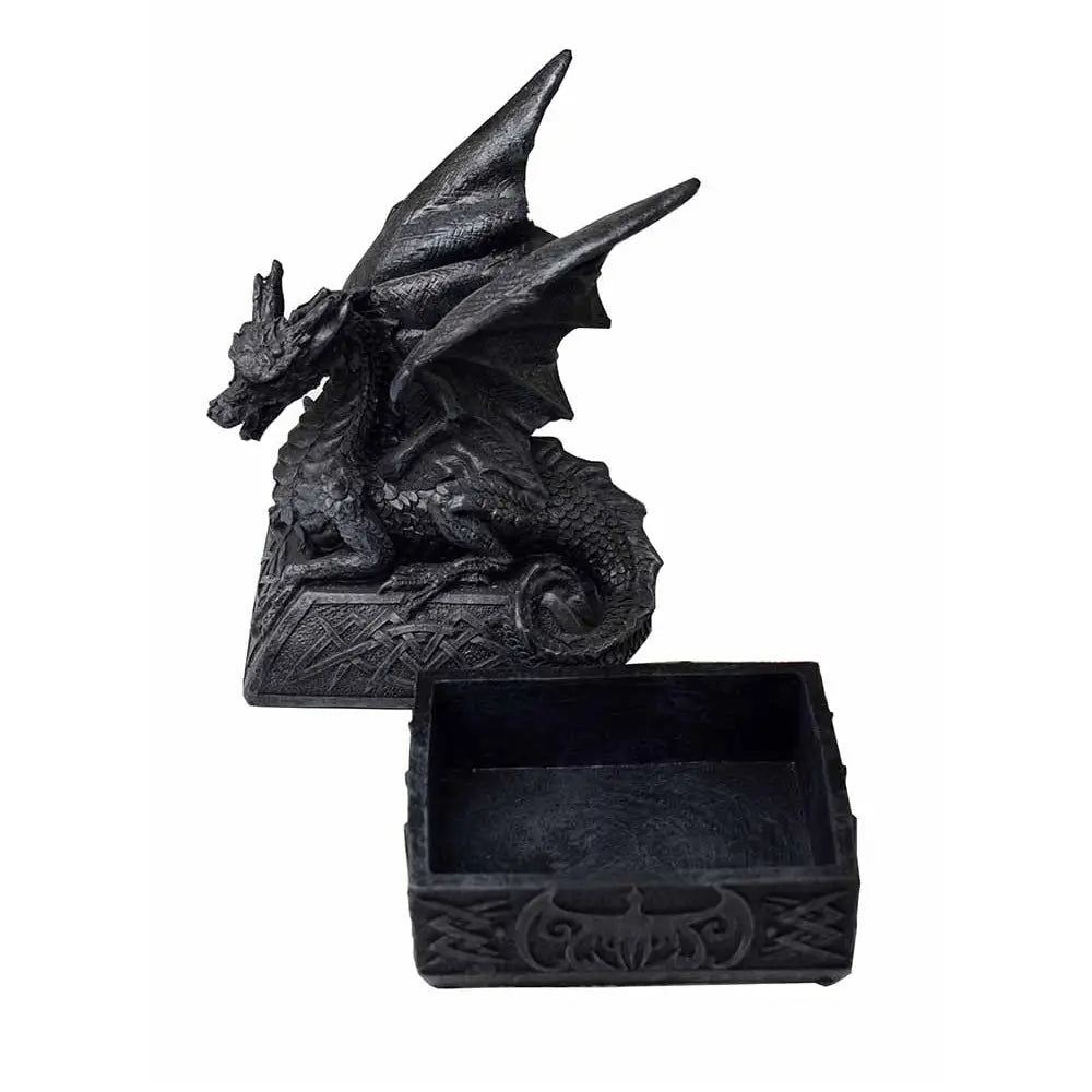 Black Dragon On Plinth Trinket Storage Box