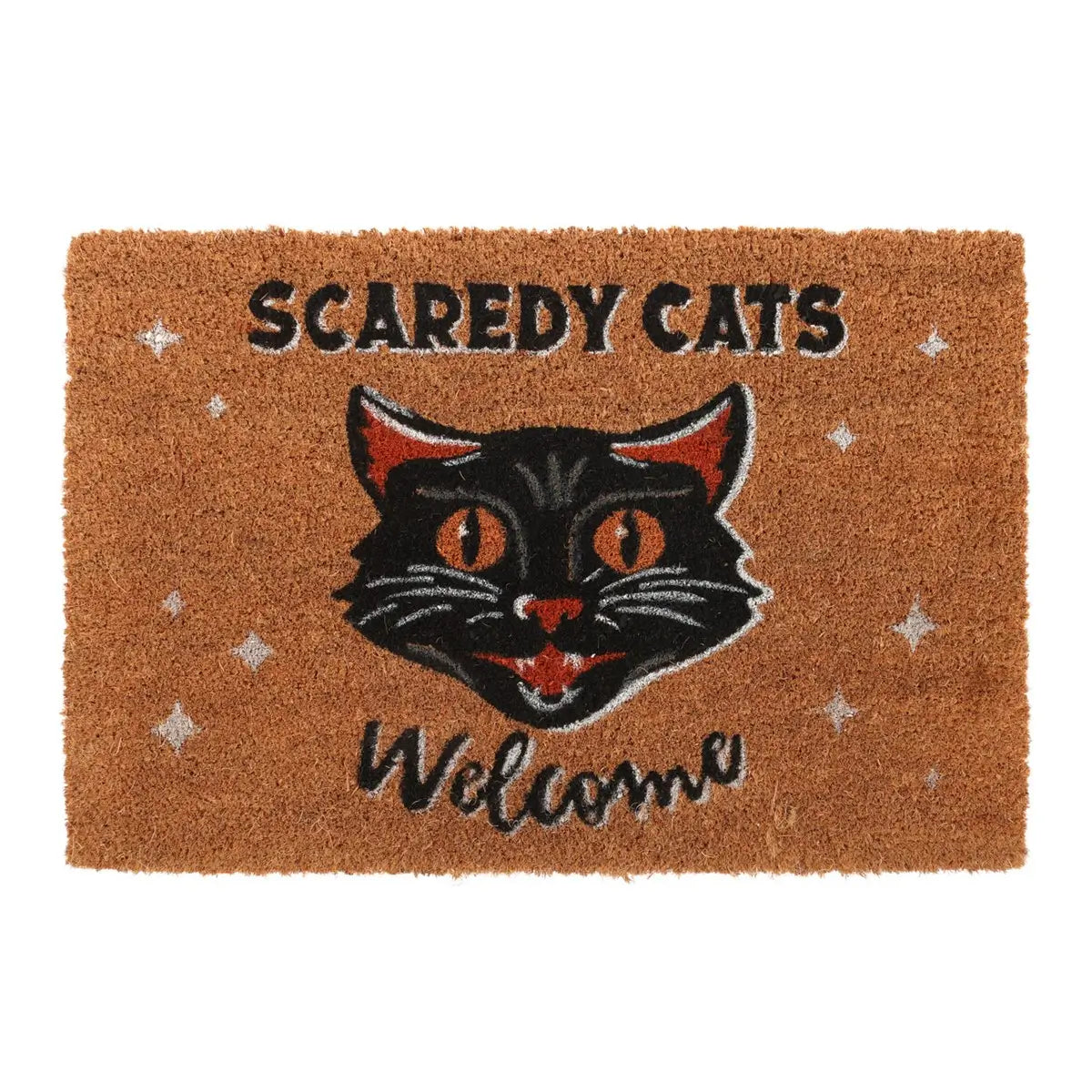 Black Scaredy Cats Welcome Coir Doormat at Under the Sun gift shop