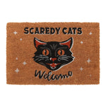 Black Scaredy Cats Welcome Coir Doormat at Under the Sun gift shop