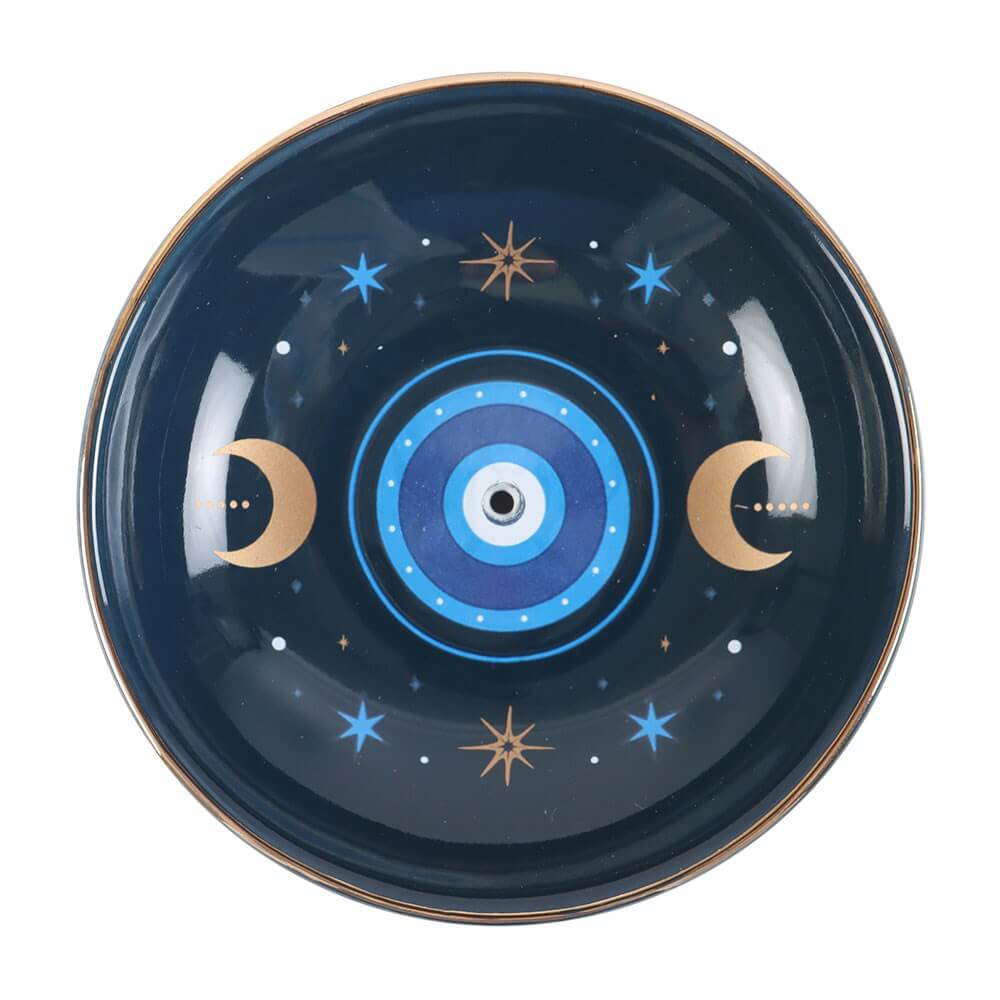 Blue All Seeing Eye Ceramic Incense Holder Dish