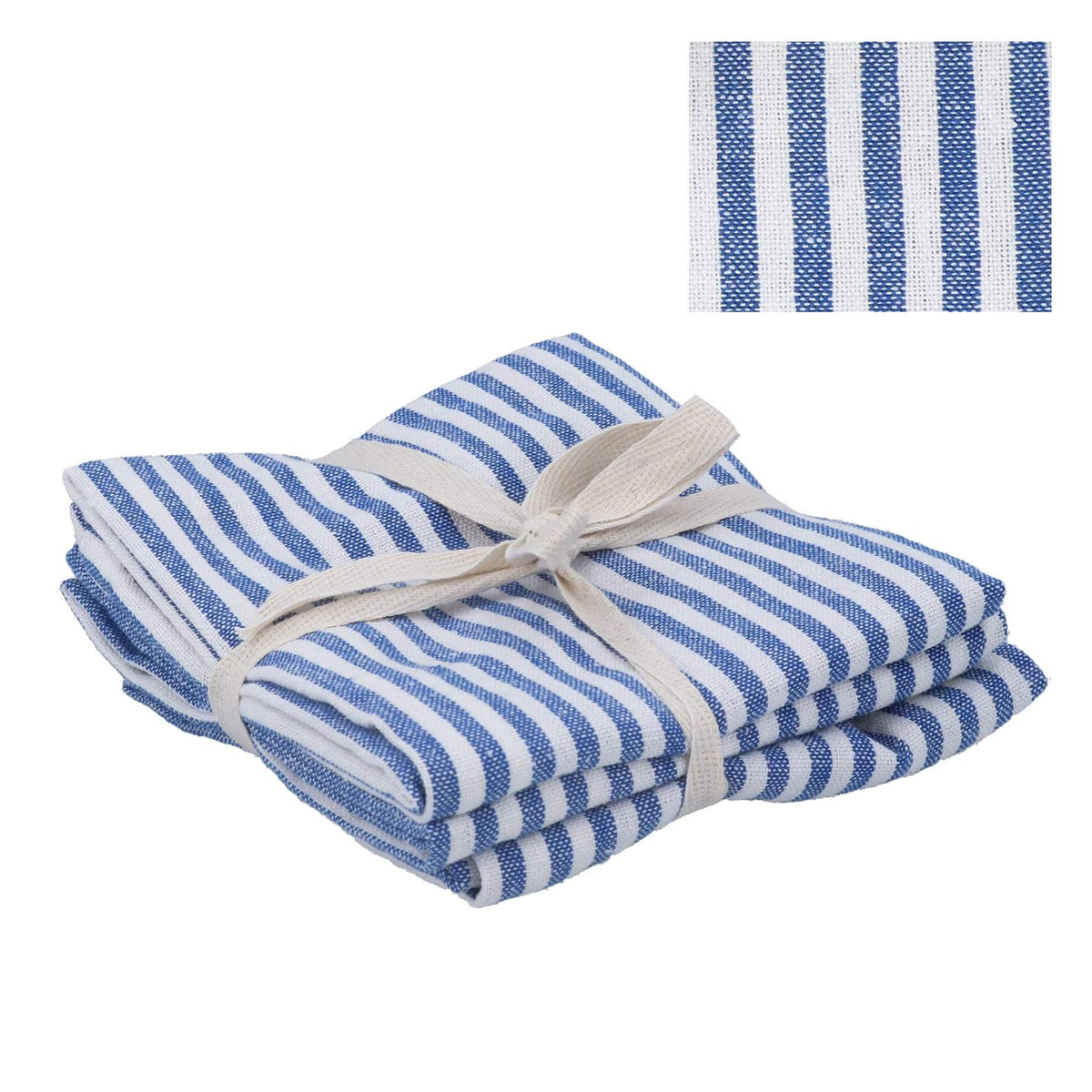 Pack of 3 Blue and White Stripe Cotton Tea Towels