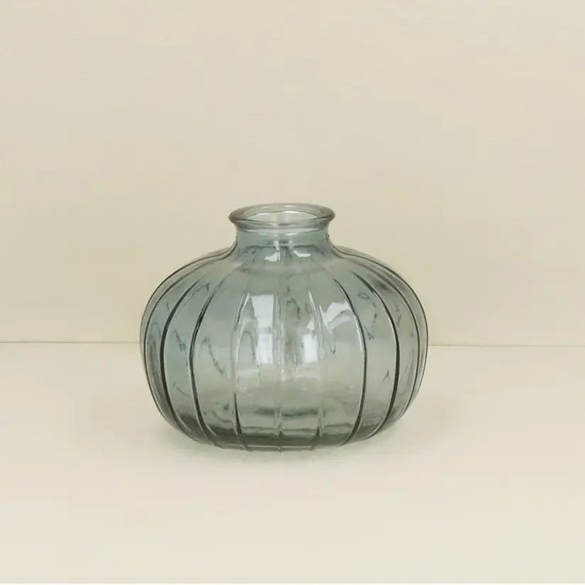 Blue Glass Ribbed Onion Bud Vase
