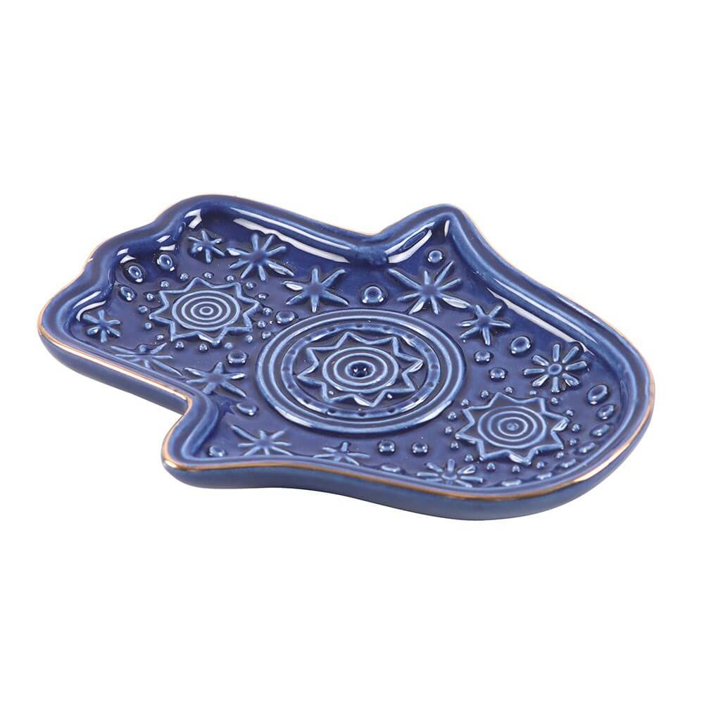 Blue Hand of Hamsa Incense Holder and Trinket Dish