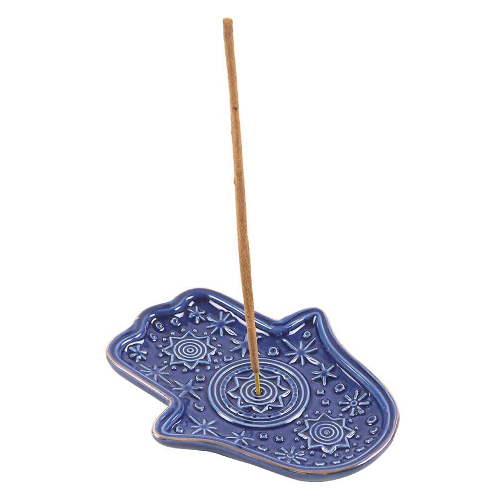 Blue hand of hamsa incense holder and trinket dish