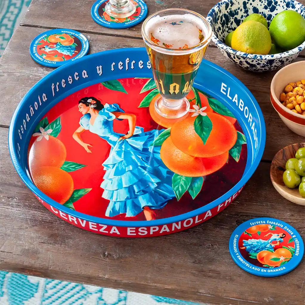 Cerveza Española Round Metal Serving Tray