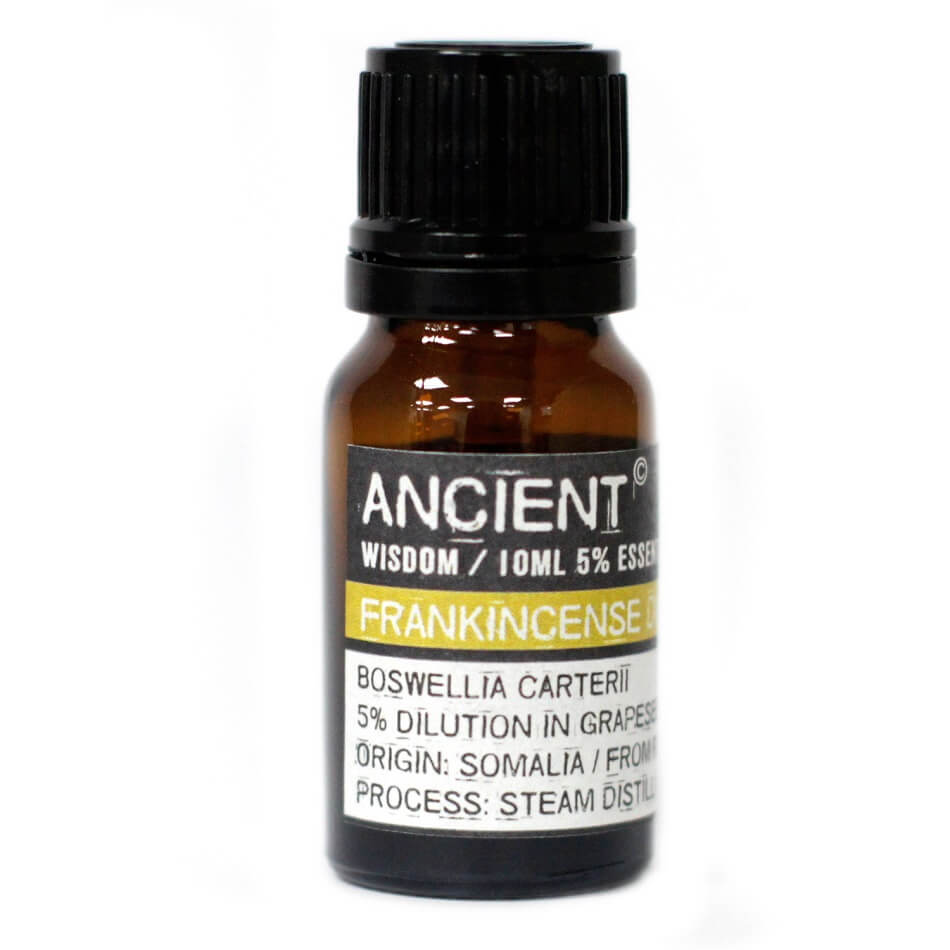Frankincense essential oil from Ancient Wisdom, diluted in grapeseed oil in Southend