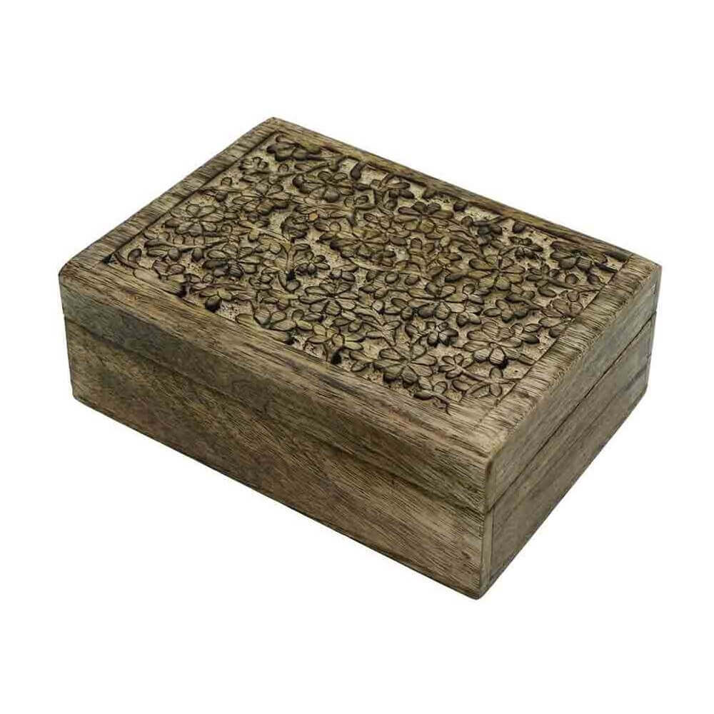 Small Carved Flowers Wooden Box