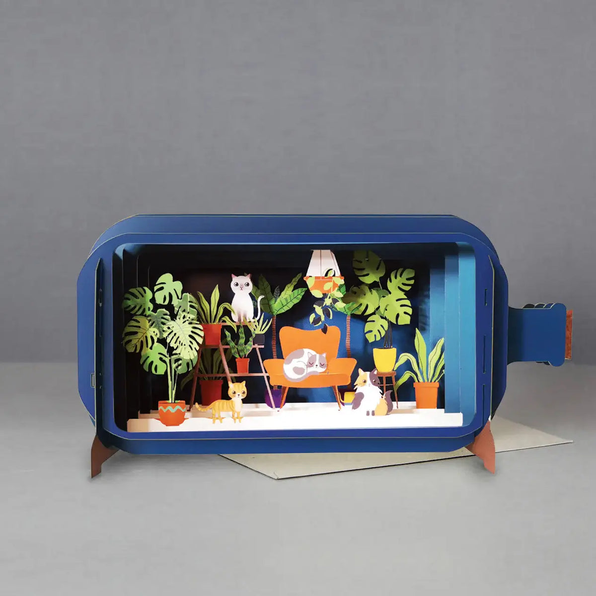 Cat on Sofa with Plants Message in a Bottle Card