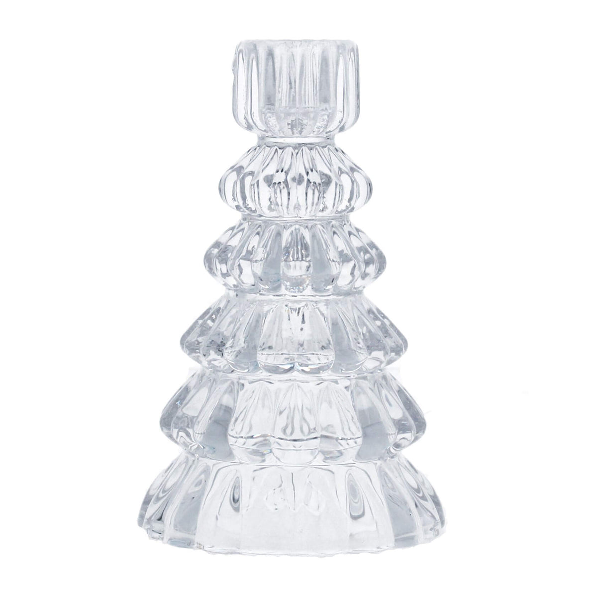 Clear glass Christmas tree shaped dinner candle holder by Gisela Graham