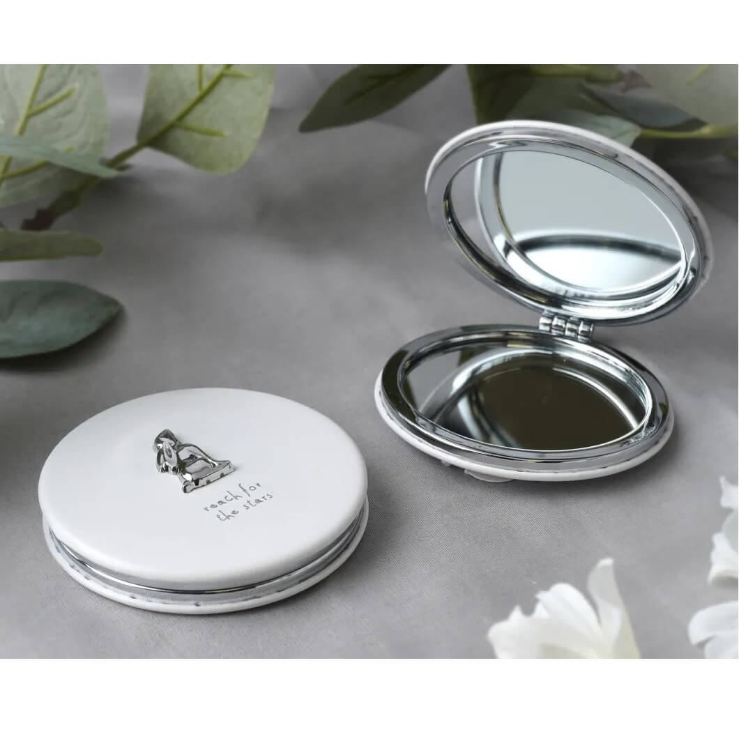 Silver Stargazing Hare White Compact Mirror
