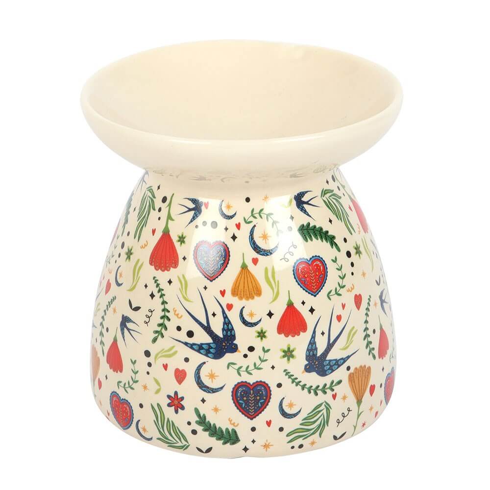 Cream Midnight Bloom Print Oil Burner or Wax Melt Warmer