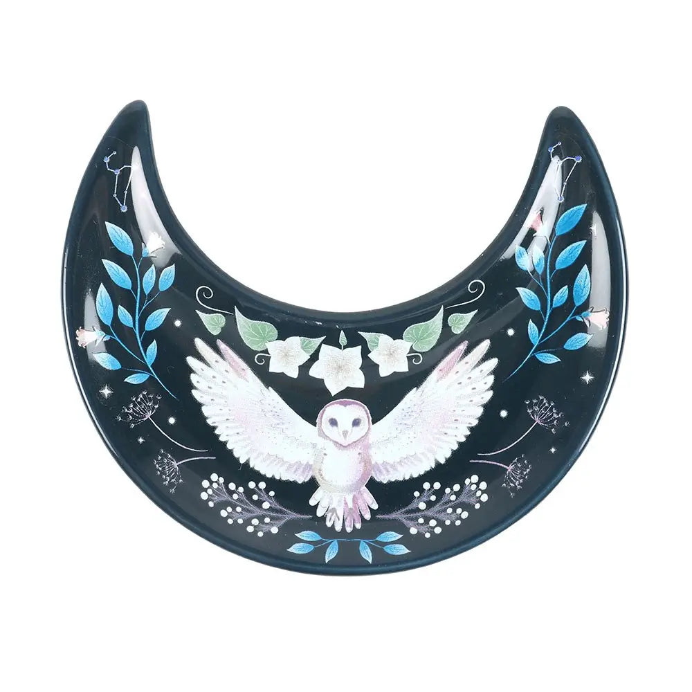 Crescent Moon Trinket Dish with flying Night Owl