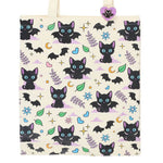Cute and Creepy Cat Print Tote Bag with Enamel Pin Badge