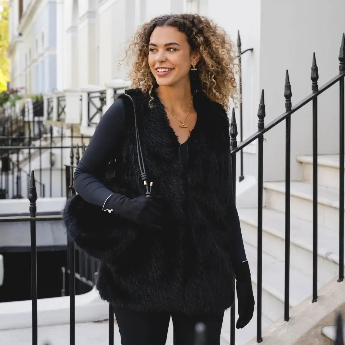 Ebony Black Faux Fur Handbag BAG76