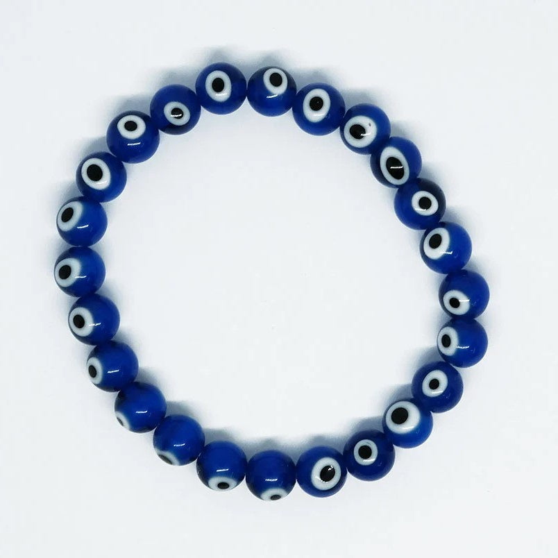 Evil Eye Blue Glass 8mm Bead Bracelet