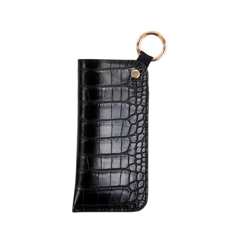 Faux Croc Leather Glass Pouch | Black