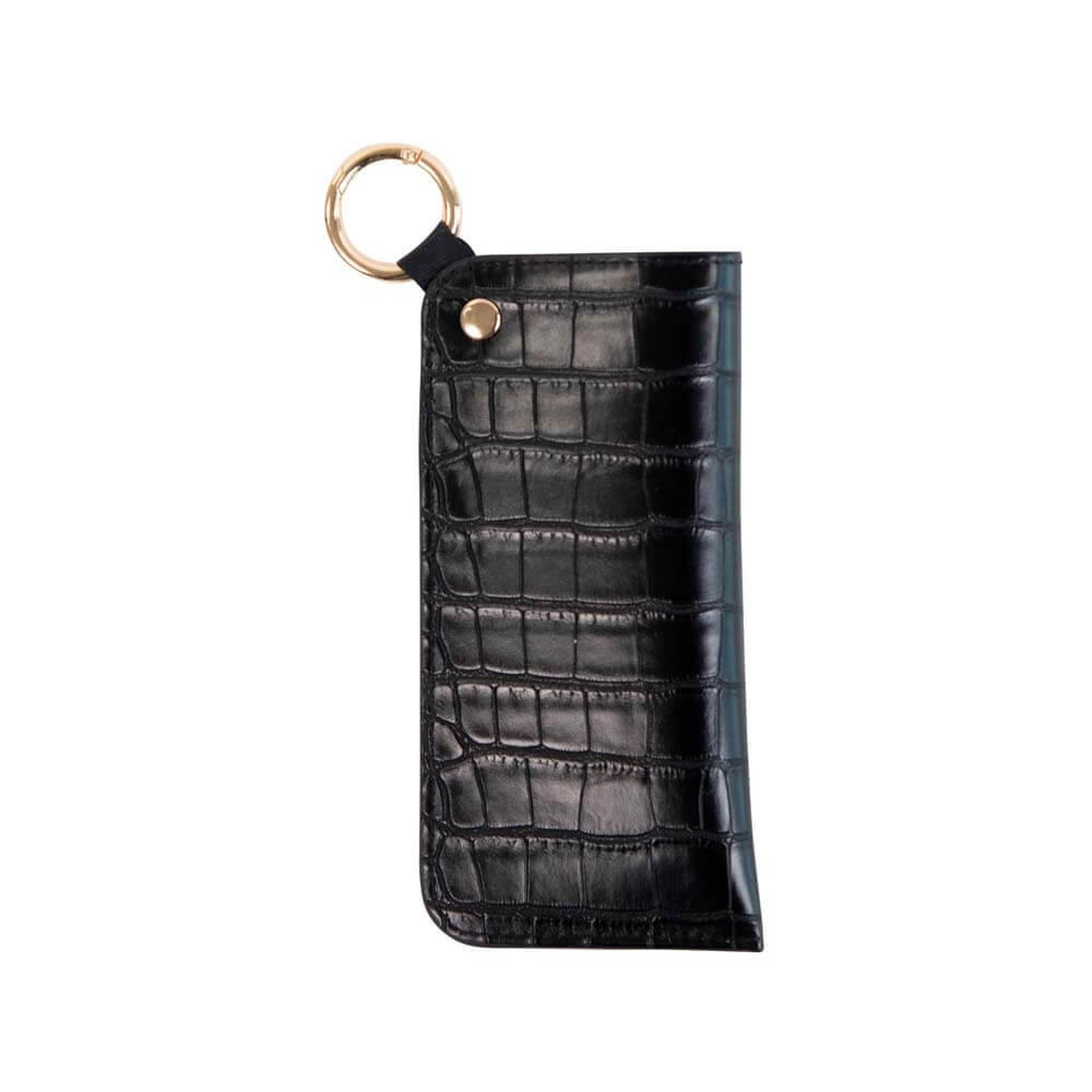 Faux Croc Leather Glass Pouch | Black