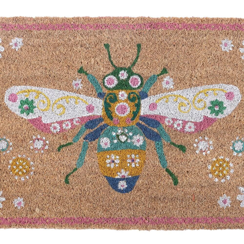 Natural Floral Bee Coir Doormat