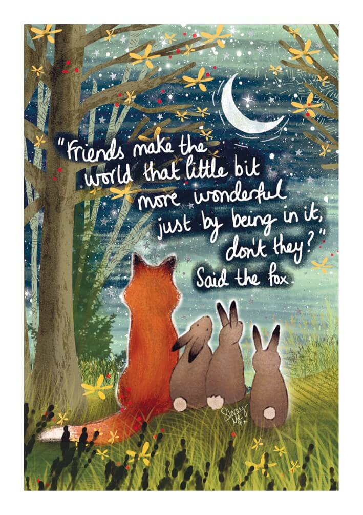Fox Under The Moon Friends World Greeting Card