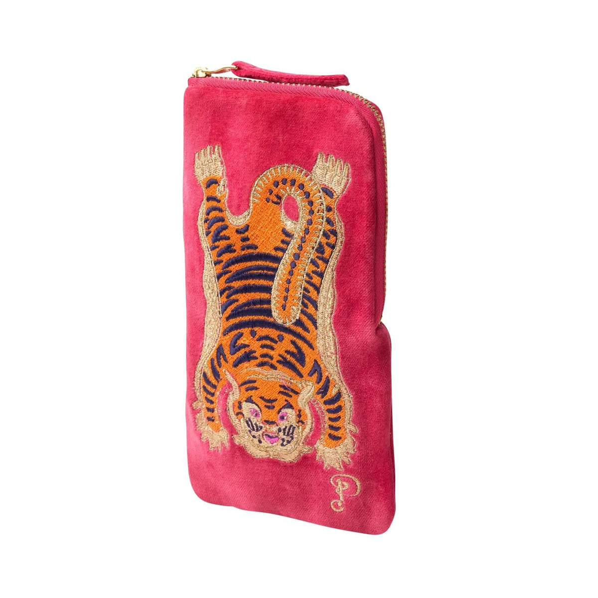 Fuchsia Pink Ikat Tiger Velvet Sunglasses Pouch