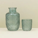 Blue Glass Daisy Water Carafe Set