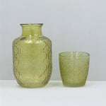 Green Glass Daisy Water Carafe Set
