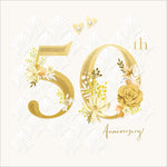 Gold 50th Anniversary Card Flower & Gems