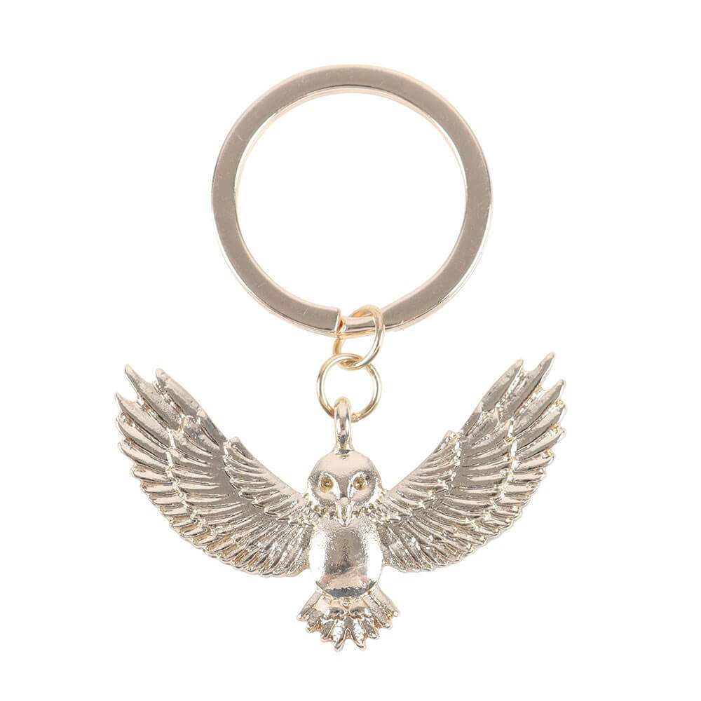 Gold Flying Night Owl Metal Keyring