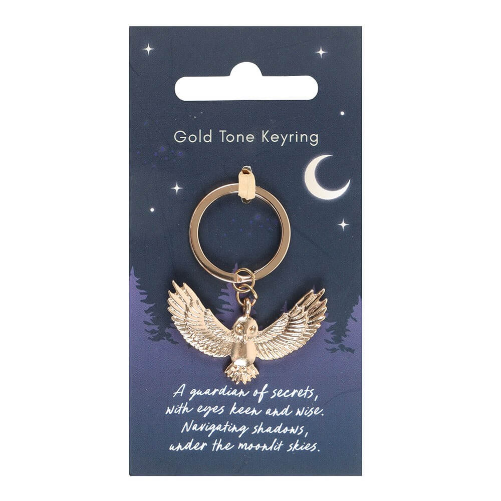 Gold Flying Night Owl Metal Keyring