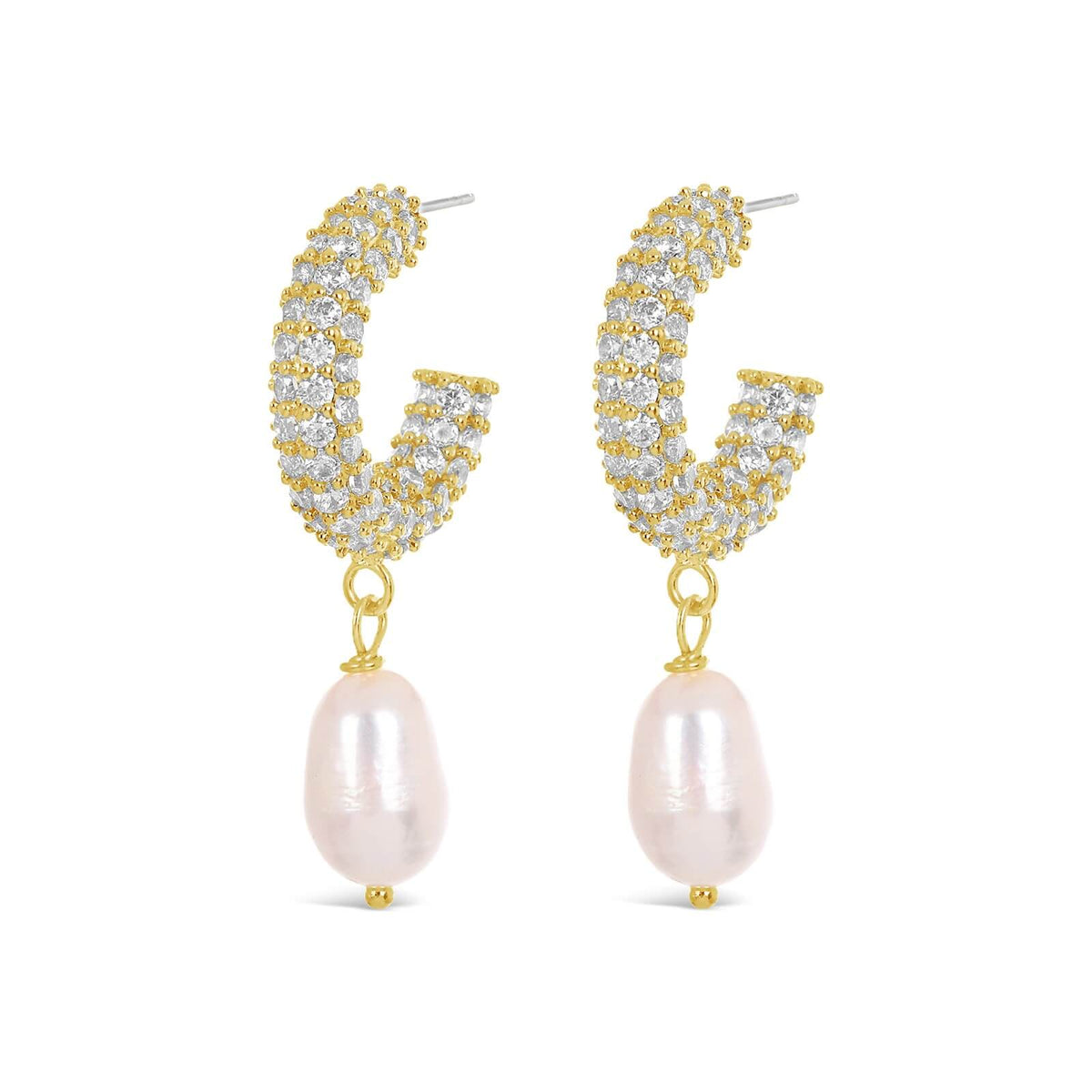 18K Gold Plated Earrings Cubic Zirconia Stones And Fresh Water Pearl E2053