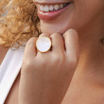 Gold Plated Mother Of Pearl Adjustable Ring R1602