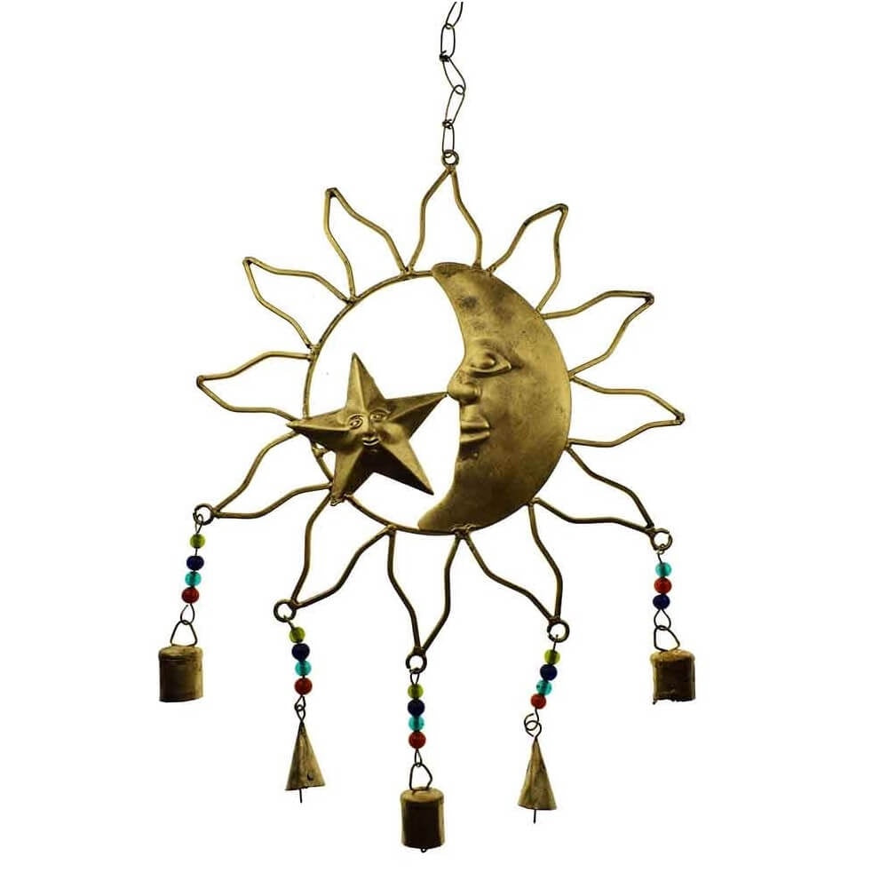 Gold Sun And Moon Mobile with Bells