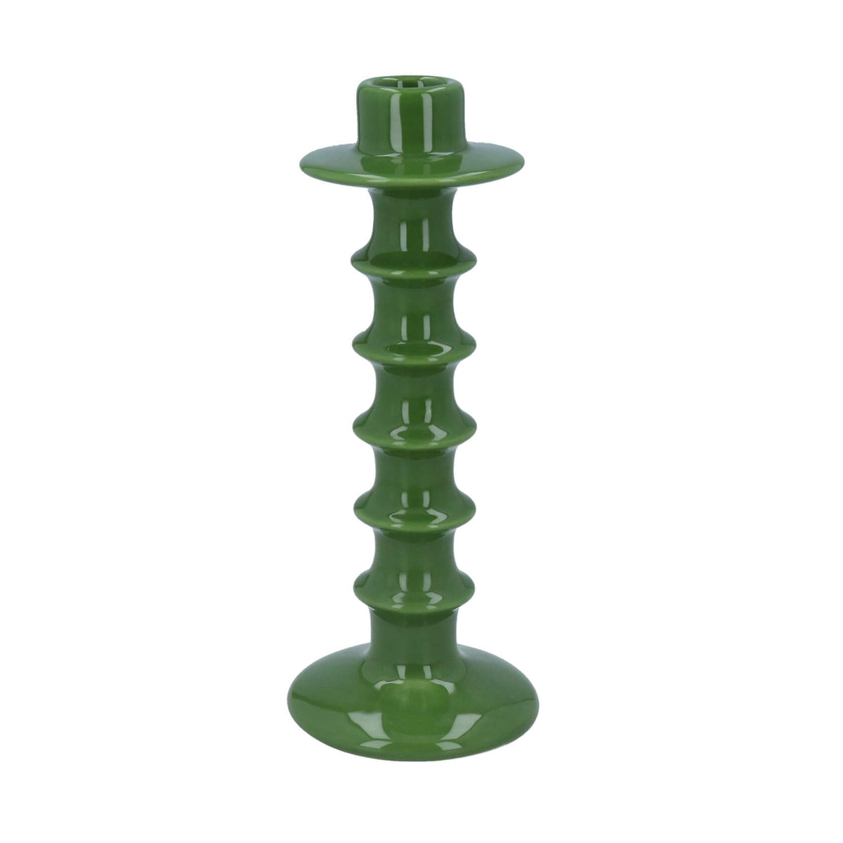Green Ceramic Hooped Design Candlestick