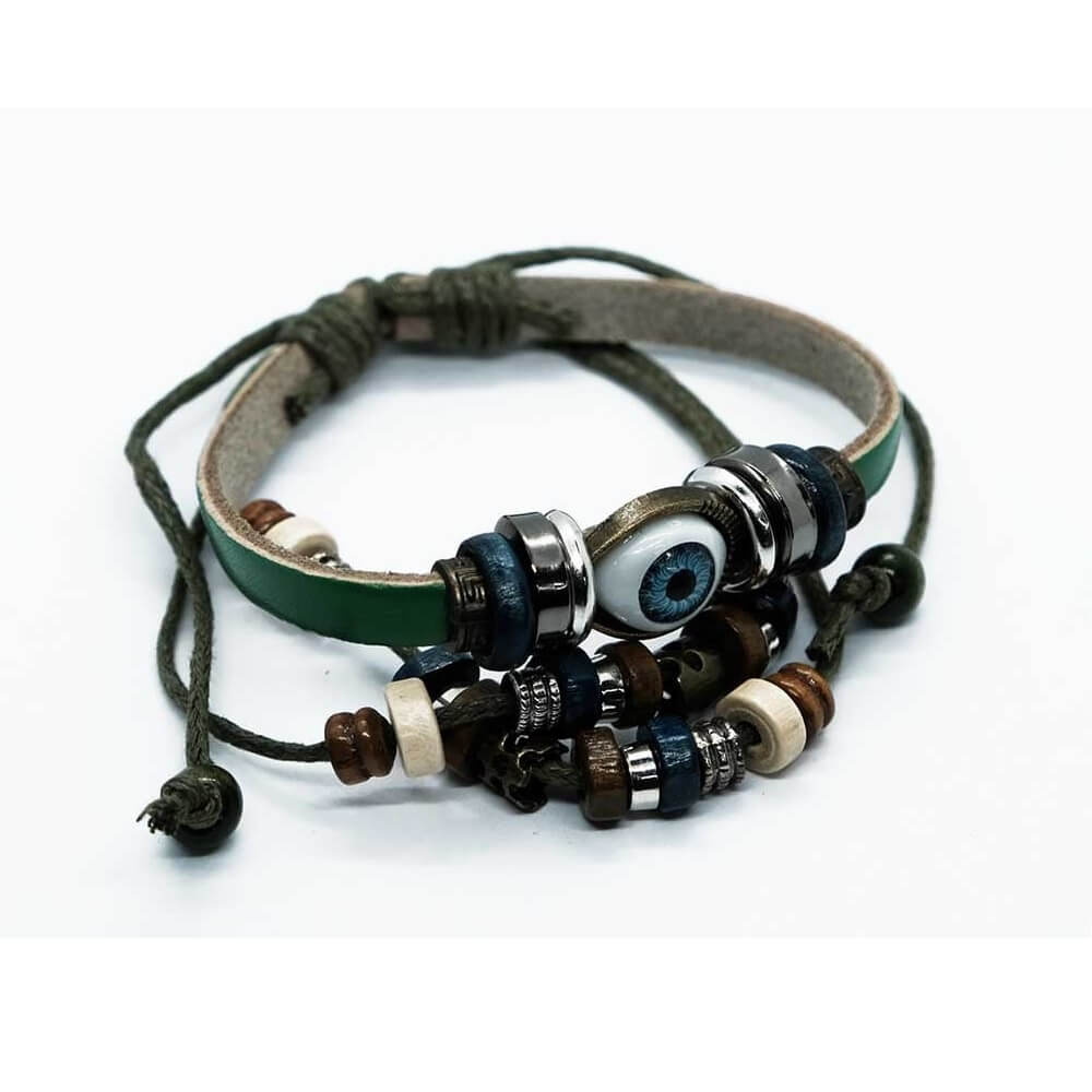 Evil Eye Leather Multi Strand Bracelet