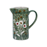 Small Green Wild Daisy Design Stoneware Jug by Gisela Graham