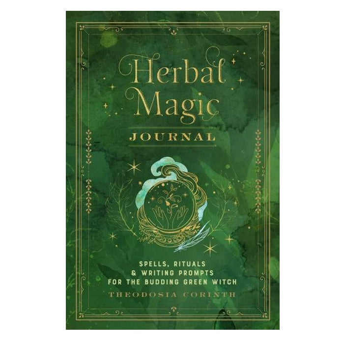 Herbal Magic Journal Hardback Book with gold text on green cover