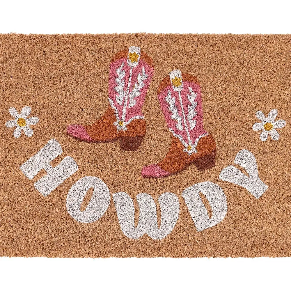 Howdy Pink Cowgirl Boot Coir Doormat