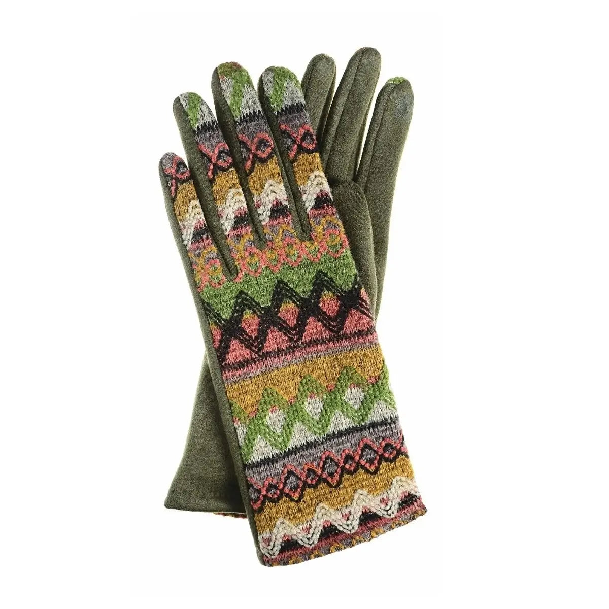 Khaki Green Craft Stitch Sampler Gloves