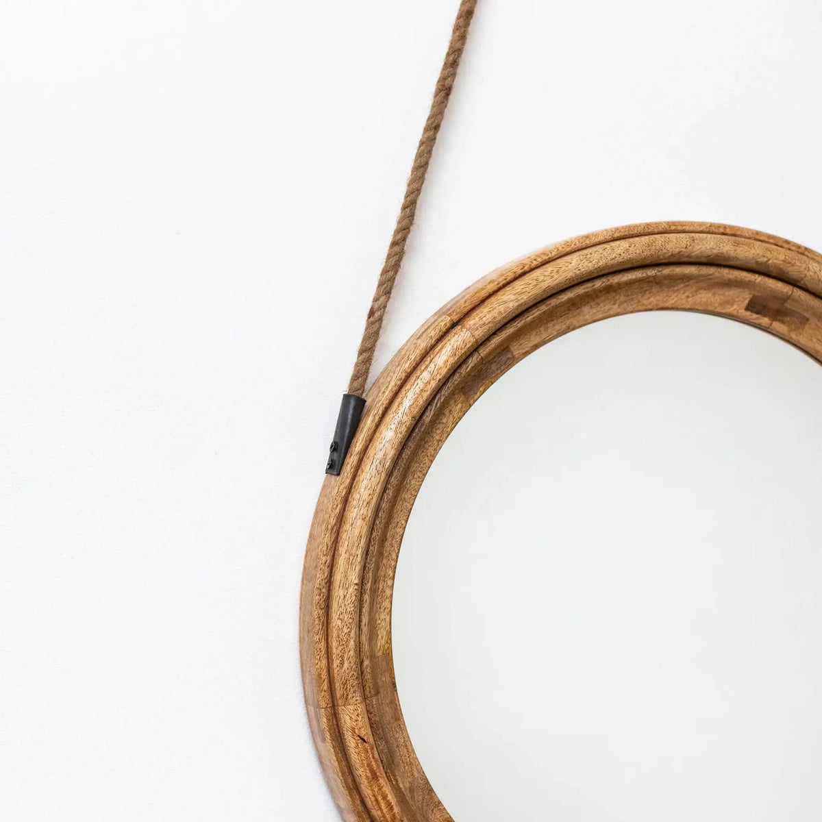 Large Round Wooden Mirror on Rope