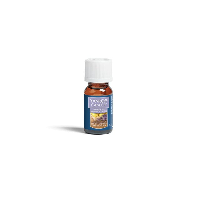 A small Yankee Candle fragrance oil bottle'Yankee Candle' branding and a lemon lavender illustration