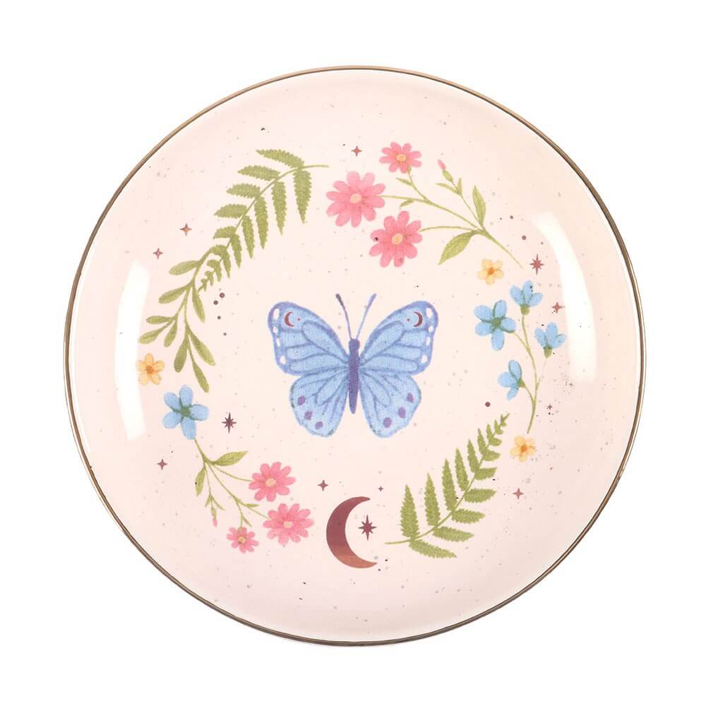 Luna blue butterfly and flowers trinket dish