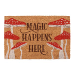 Magic Happens Here Toadstool Mushroom coir doormat.